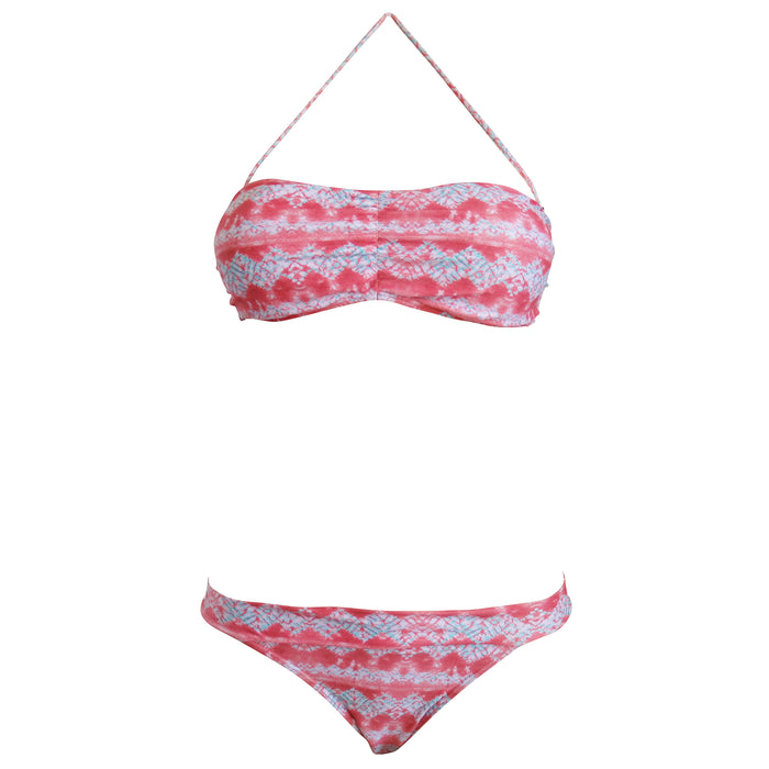 Pink and Blue Bandeau Top Womens Brazilian Bikini Two Piece Swimming Suit with Cheeky Tanga Bottoms
