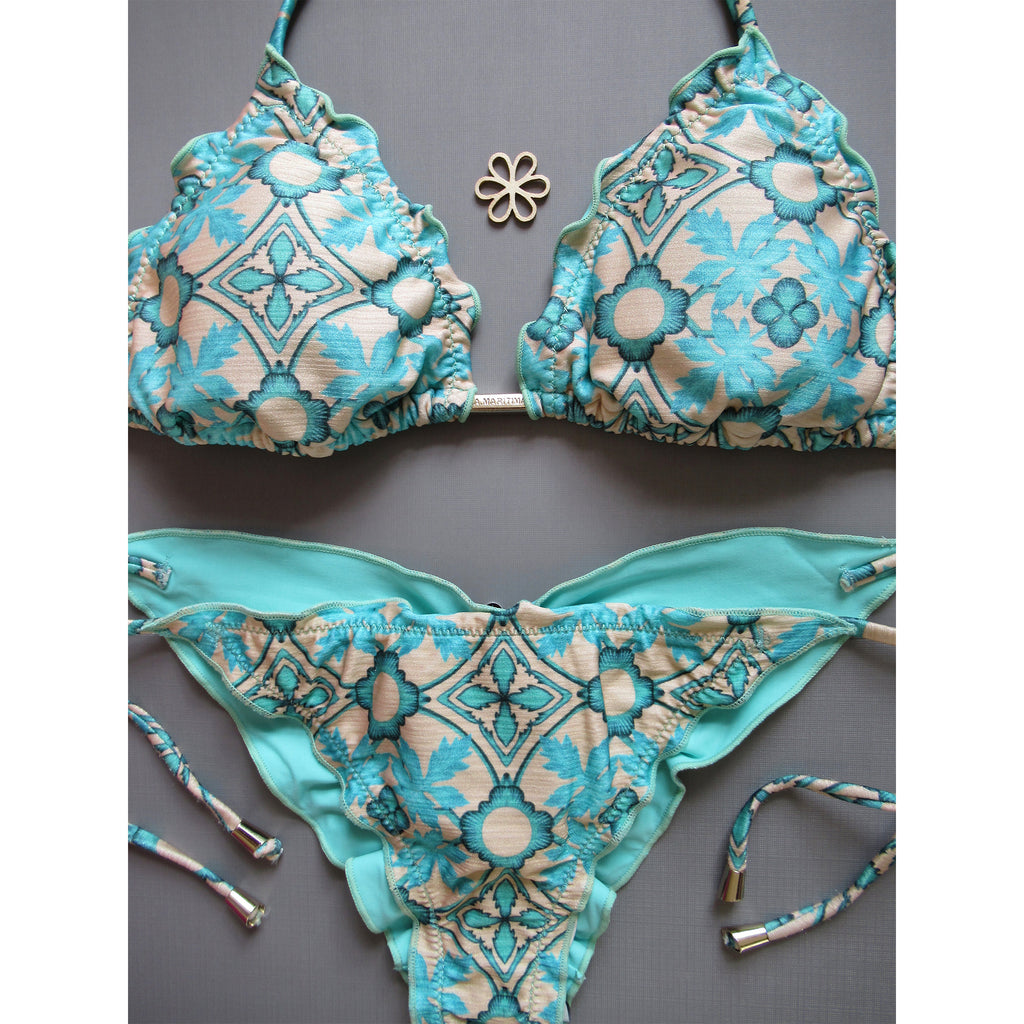 Cia.maritima moroccan print ruched bottom brazilian bikini flat view