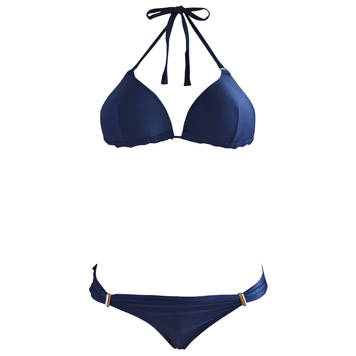 Beautiful deep navy cheeky brazilian hipster tanga bikini swimsuit bottoms with hardware