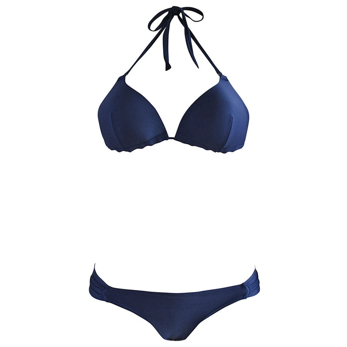 Gorgeous navy blue padded triangle top brazilian bikini cheeky tanga bottom