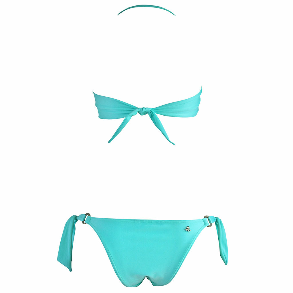 turquoise cia maritima padded bandeau brazilian bikini top cheeky bottom back view