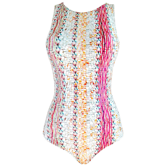 Elegant Silky White Print Womens One Piece Swimming Suit Designer Swimwear Cia Maritima