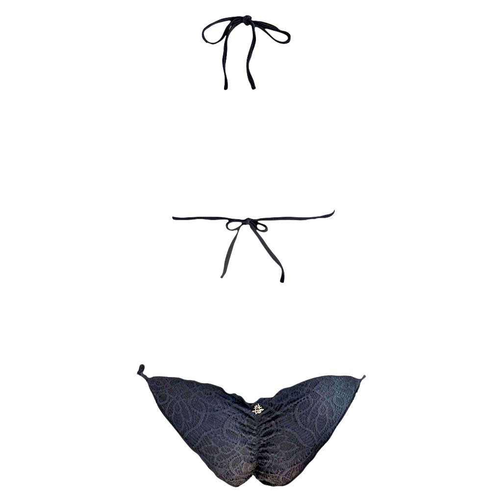 cia. maritima black lace brazilian bikini ruched bottom back view