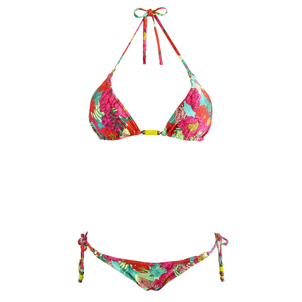 Red Tropical Floral Triangle String Bikinis - Zuzu Swim - Cia.Maritima