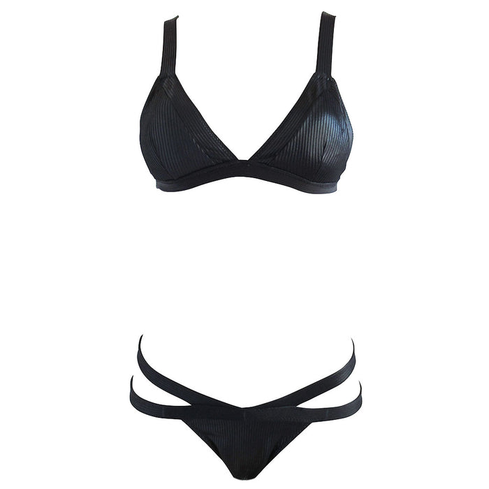 Black Liquid Strappy Triangle Brazilian Bikini Cheeky Bottom Swimwear Designer Hype