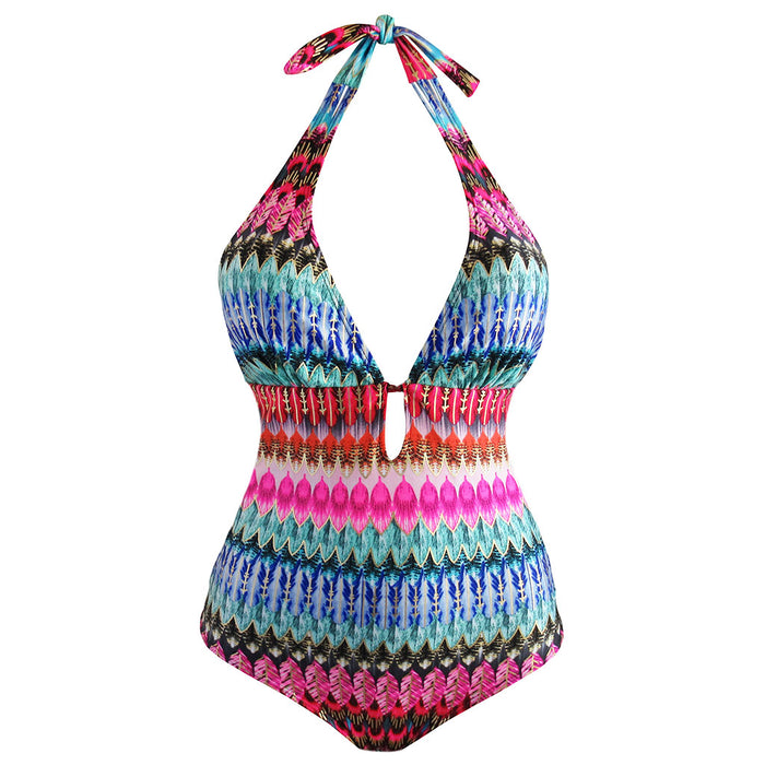Colorful Tribal Print Padded Cup Monokini Swimwear Designer La Bamba