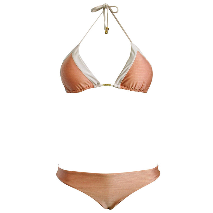 Peach Coral Nude Color Block Padded Cup Brazilian Triangle Bikini Cheeky Ruched Scrunch Bottom