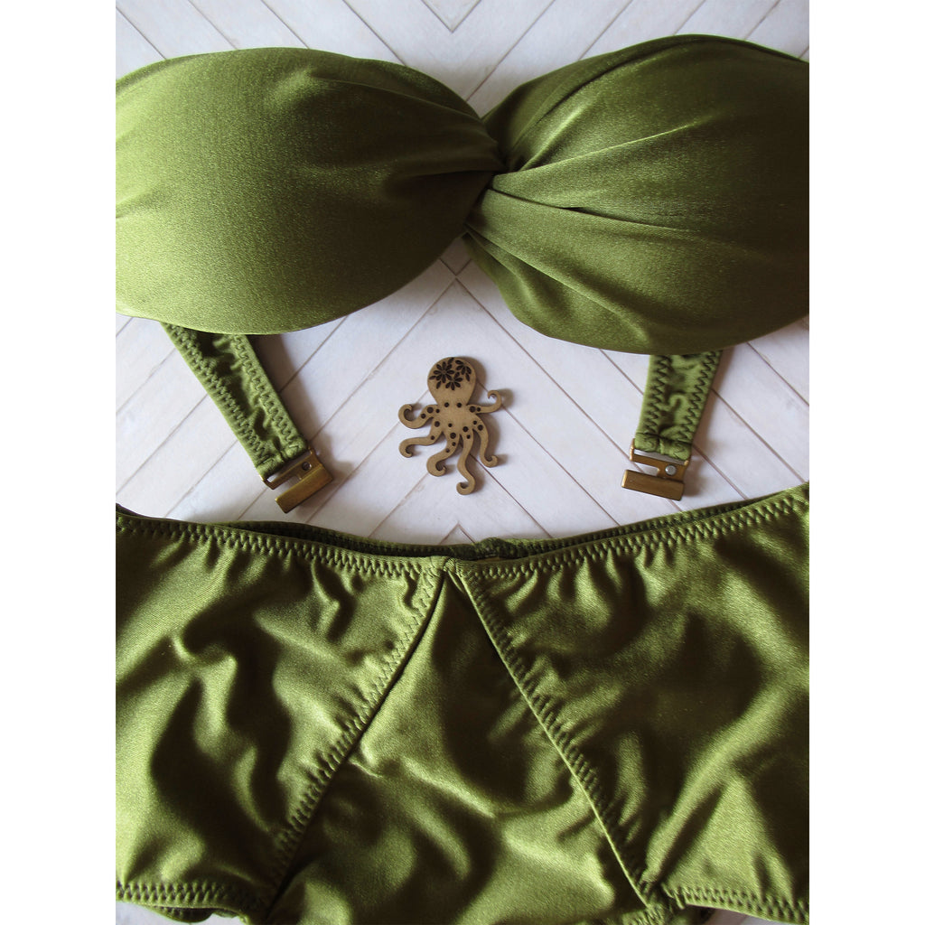 Triya Bebel Army Green Bandeau and Hot Pant Set