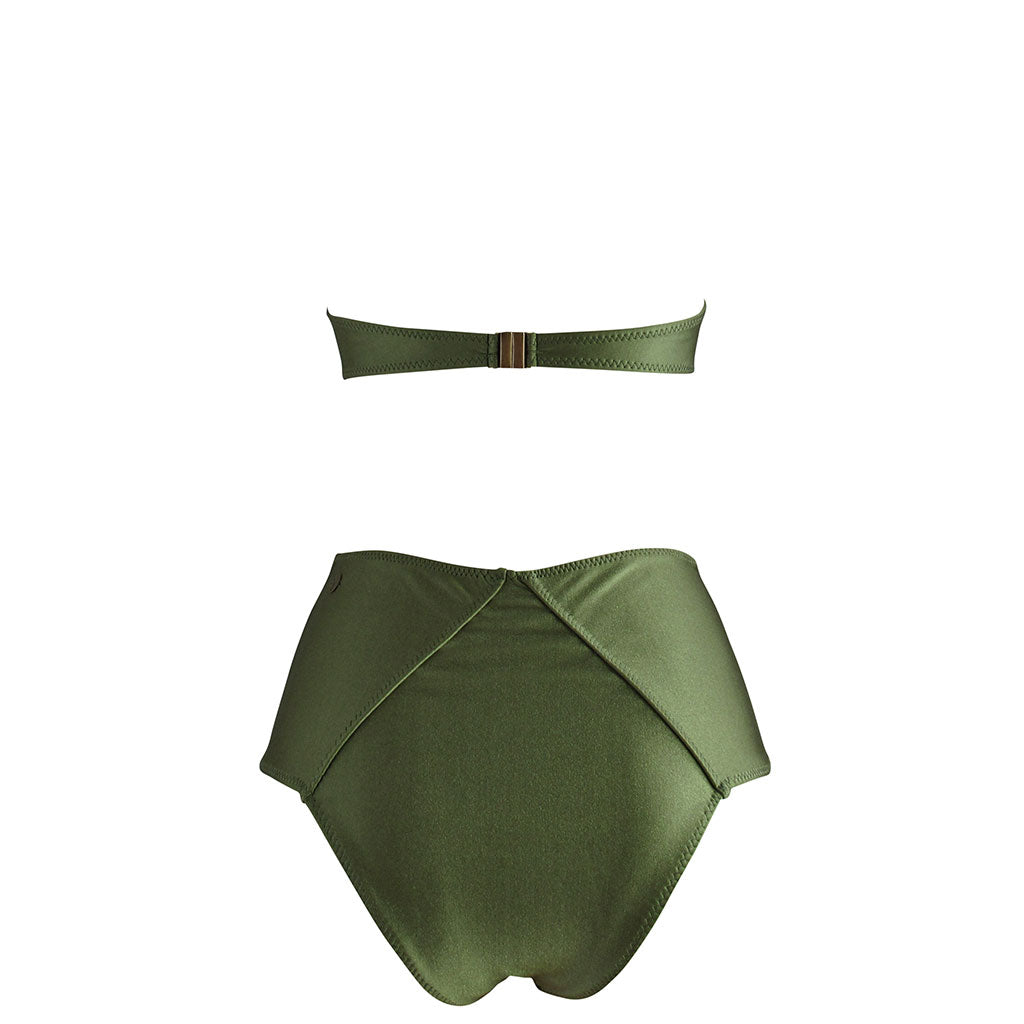 Olive Green High Waisted Bandeau Bikini - Zuzu Swim - Triya