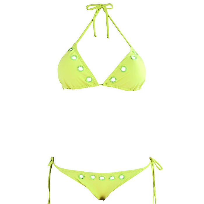 neon lime green Brazilian string bikini mirror metal luxury swimwear designer Triya